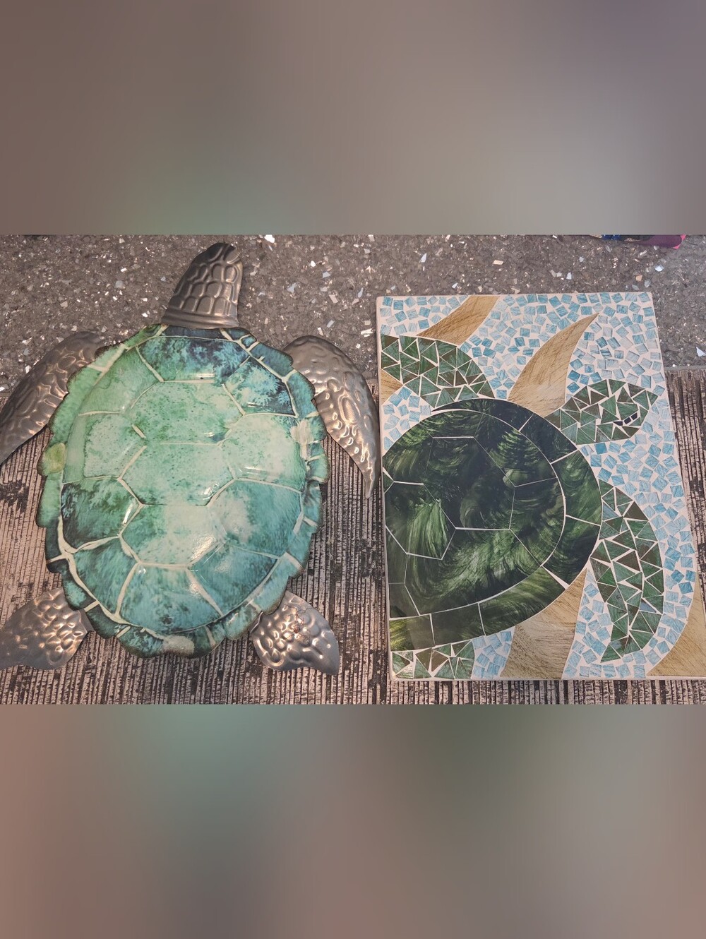 Coastal Sea Turtle Wall Decor Set (2) Metal & Mosaic